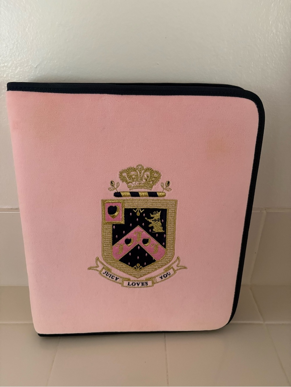 Juicy Couture Pink & Black Embroidered Crest Binder Cover